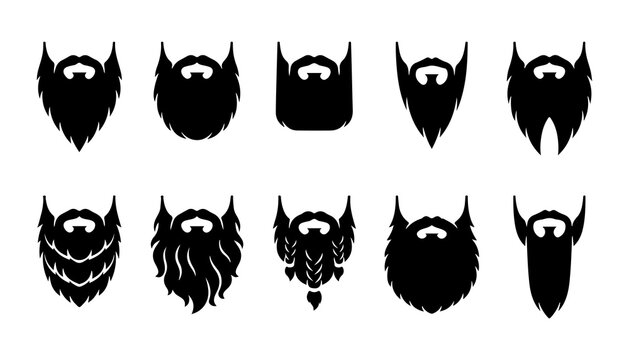Beard Silhouettes Set with Various Styles and Shapes. Black Vector Icons for Grooming Design and Male and Facial