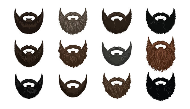Beard Icons Set in Various Styles and Textures. Vector Facial Hair Illustrations for Men's Grooming and Design Projects.