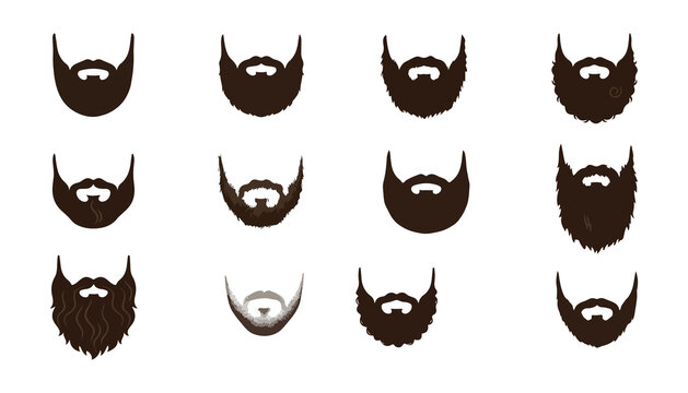 Beard Silhouettes Set with Various Styles and Textures. Vector Illustration of Facial Hair Designs for Branding or Graph