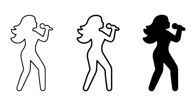 Singer Icon Set, Female Performer Silhouette, Microphone Vector Graphics, Music Performance Art