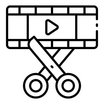 video editing icon. film strip with scissors. cutting and trimming