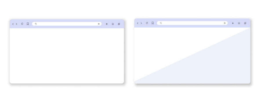 Minimalist web browser mockup window templates. Clean light blue user interface design for website layouts. Digital navigation bar with search field digital presentation vector illustration.