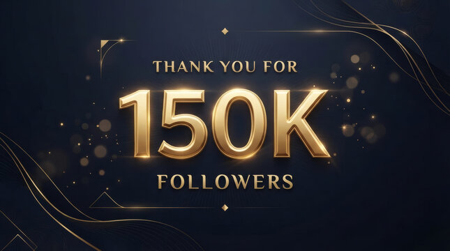 Thank You For 150K Followers Celebration Banner With Gold Luxury Design And Sparkle
