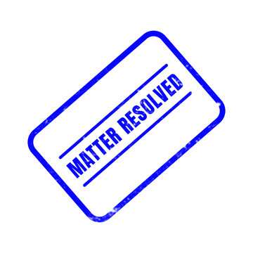 A blue stamp illustration showing the words matter resolved signifying the successful completion of a problem a dispute or a legal case