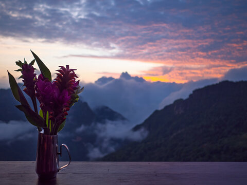 A beautiful landscape at Ban Pha Hi, Chiang Rai. In the morning, Akha villagers gather before the traditional bamboo swing ceremony during the annual festival in Chiang Rai Province