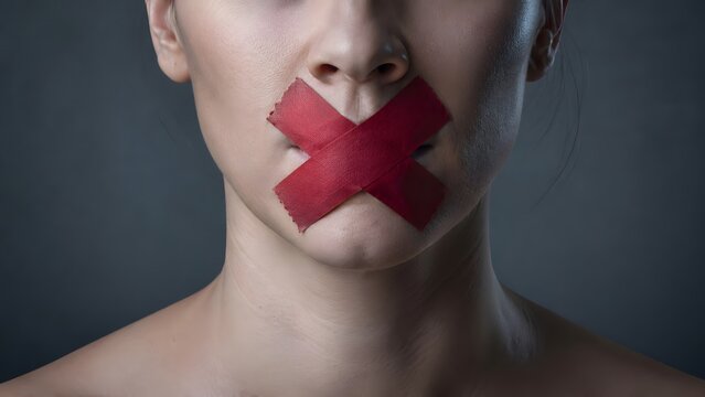 Censorship And Freedom Of Speech Concept With Red Tape Over Mouth