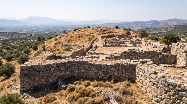Greece Mycenae Archaeological Site Archaeological Hill Landscape