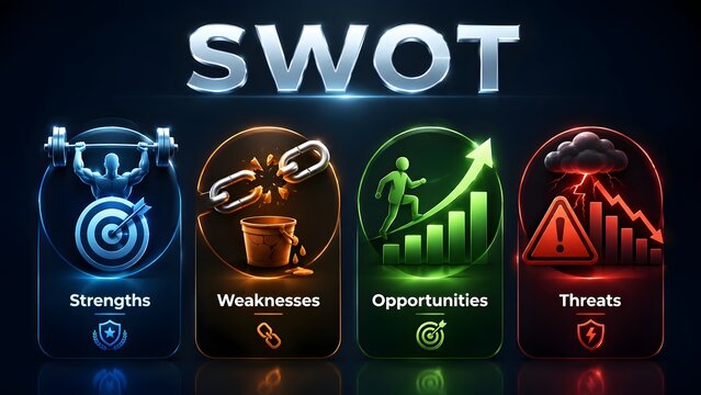 Futuristic SWOT Analysis Business Strategy Framework Infographic