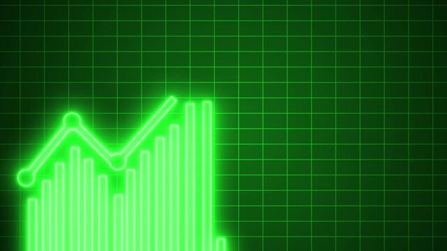 Digital Bar Chart with Neon Glow and Animation, Neon Graph on Dark Grid Background