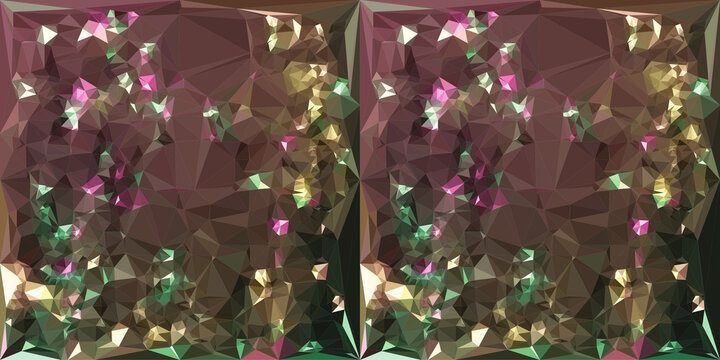 Abstract low poly crystal background, geometric faceted gemstone texture in purple and green, crystalline mineral mosaic pattern for luxury branding