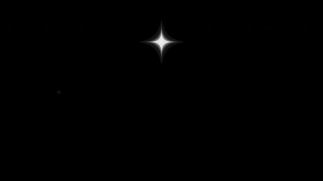 Looping 4-pointed bright twinkling stars with a custom ease-in/ease-out curve, very slow overall speed, and an extreme black-screen delay between the first and second blink.