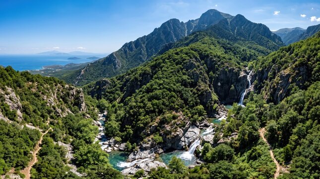 Greece Samothrace Mount Saos and Waterfalls Island Mountain Landscape