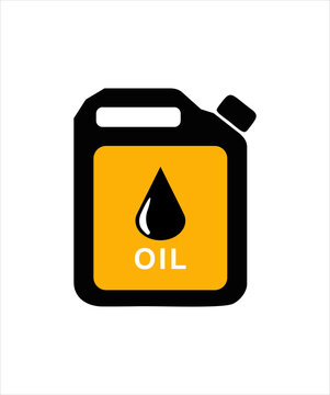 Flat vector icons of black oil barrel and jerrycan with yellow label