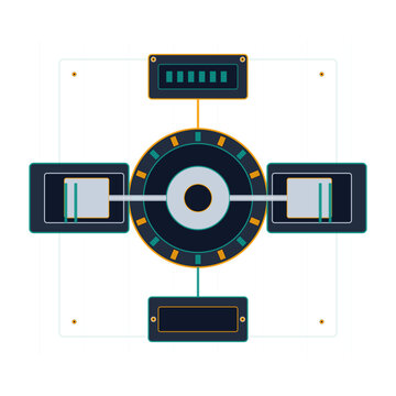 Hybrid-Electric Boxer Engine Cutaway &mdash; technical cross-section diagram of a horizontally opposed boxer engine integrated with an electric motor core and battery modules, automotive hybrid technology v