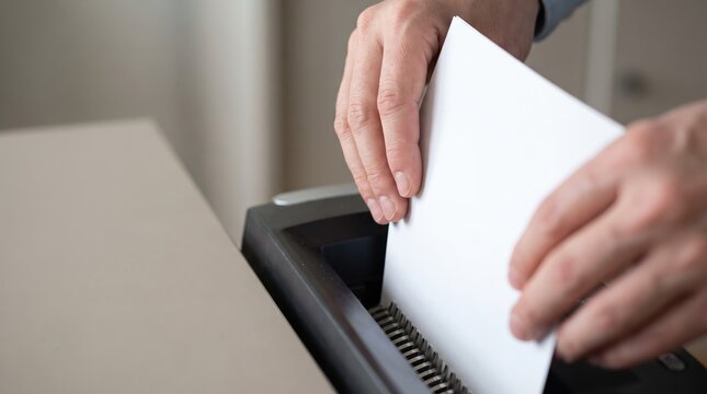 Hands load paper into printer