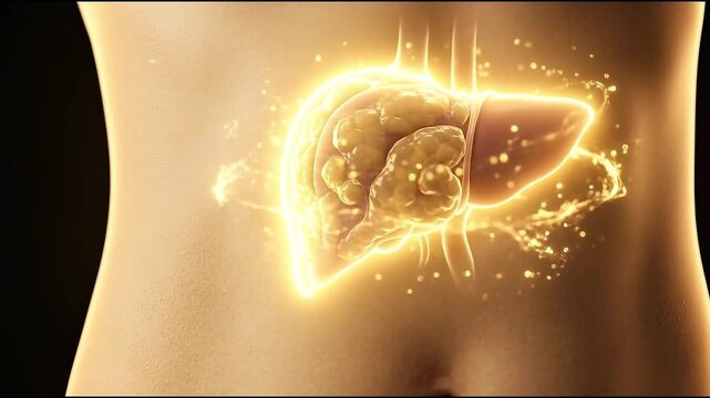 Visceral Fat and Fatty Liver with Insulin Resistance, Medical Anatomy Illustration
