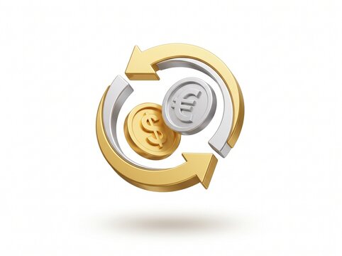 3D currency exchange concept with gold dollar and euro coins