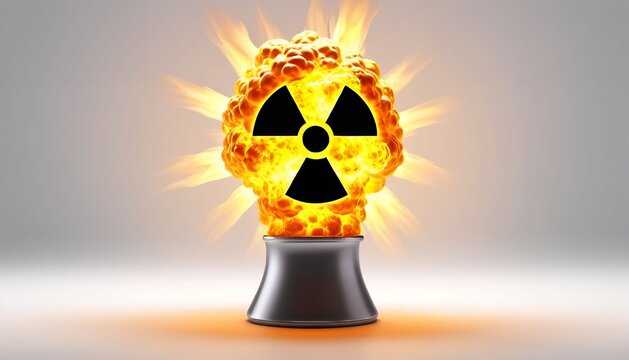 Glowing radioactive symbol with fiery energy burst