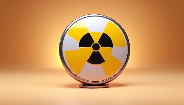 Metallic radioactive warning sign on warm background