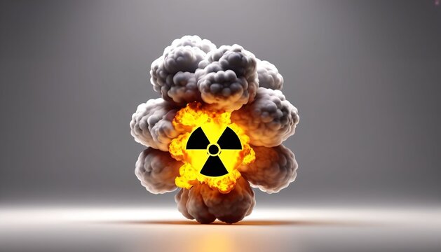 Nuclear radiation symbol inside dense explosion cloud