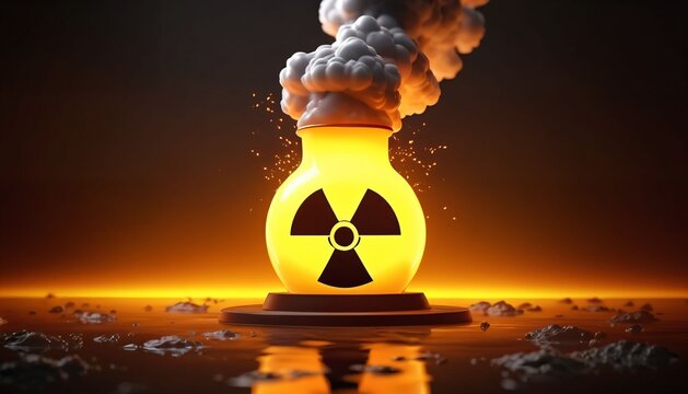 Radioactive reactor emitting fire and black smoke