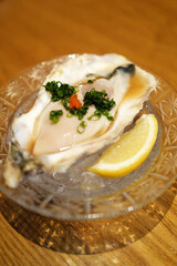 Close up fresh oysters on Sushi bar © chettarin
