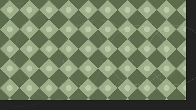 Geometric green diamond pattern with circular accents on dark background