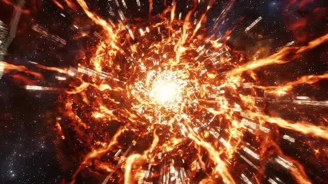Intense energy explosion creates vibrant abstract patterns