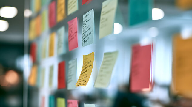 A detailed view of an agile software development board using a paper task, representing scrum methodologies