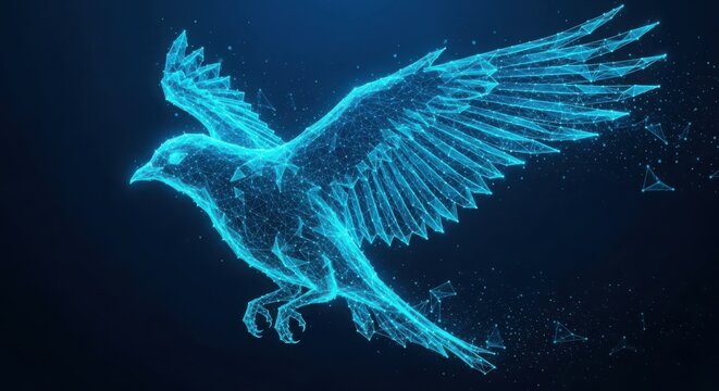 Flying glowing blue raven illustration illustration