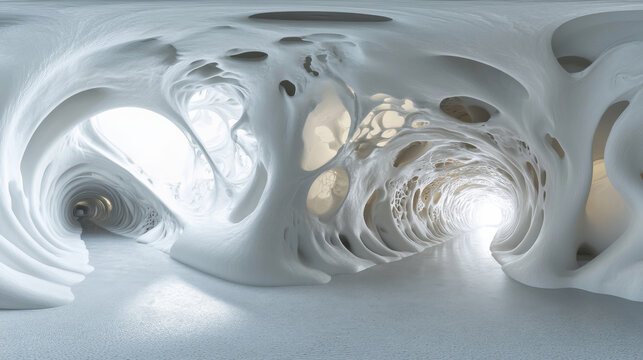 360 degree full panorama environment map of white abstract basement tunnel interior 3d render illustration.