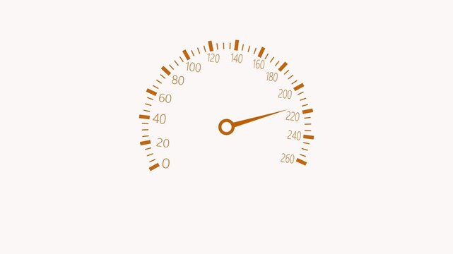 Analog car speedometer at high speed animation, Speedometer gauge minimalist high-contrast design