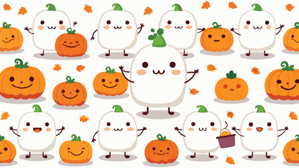 Fototapeta premium Cute ghost pumpkin seamless pattern vector graphic background with seamless background halloween celebration character wallpaper wrapping decoration creative childish minimalist