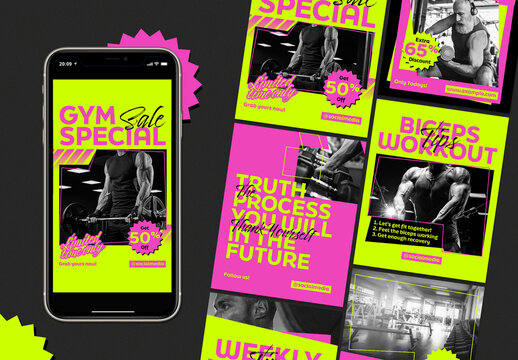 Pink Yellow Anti Design Gym Social Media