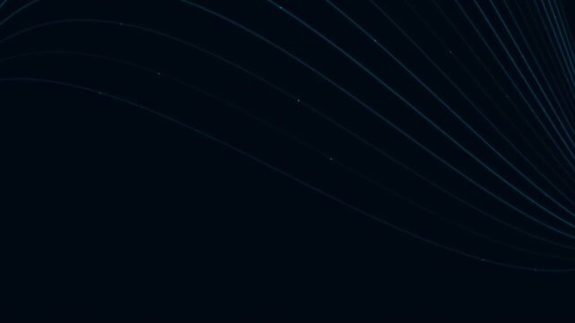 Abstract Blue Wavy Lines Flowing with Light Particles on Dark Background