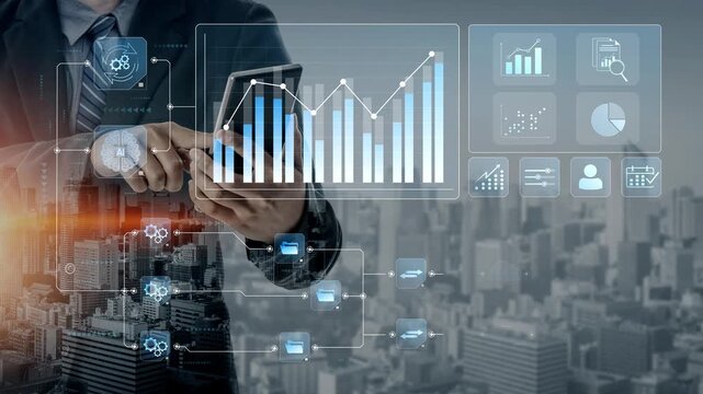 Data flow from database and cloud to processing and analytics dashboards, representing data analysis, automation, insight generation, and digital intelligence Marrow