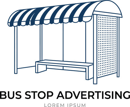 Bus Stop Advertising Shelter Line Art Illustration for Outdoor Marketing Public Transportation Branding and Commercial Promotion