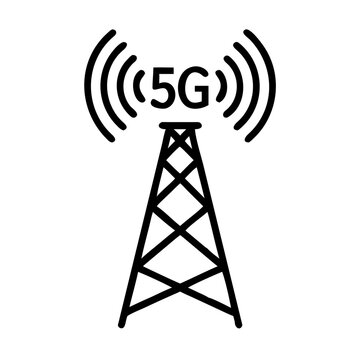 5G cell phone tower line icon, Mobile Network and Telecommunication Symbol for Technology, Signal and Connectivity Concept, Outline Vector Design