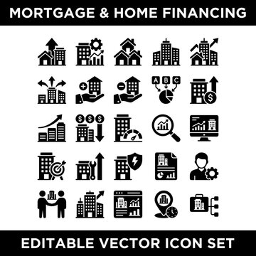 Mortgage Home Financing Editable Vector Icons Set 3.
