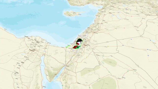 Palestine Map Animation with National Flag over Regional Map