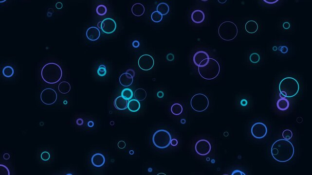 Abstract Motion of Glowing Neon Circles on Black Background