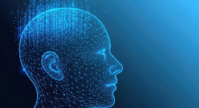 Abstract human head with digital pixel effect illustration