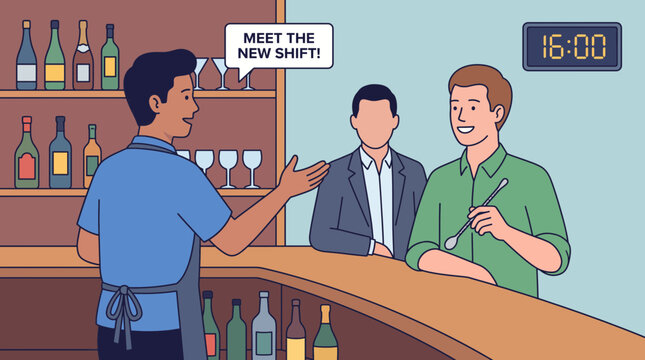 Two Bartenders Introduced During a Shift Handover