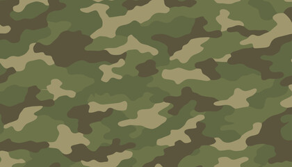 Fototapeta premium Seamless military camouflage pattern background with khaki green tan and brown spots suitable for army clothing texture.