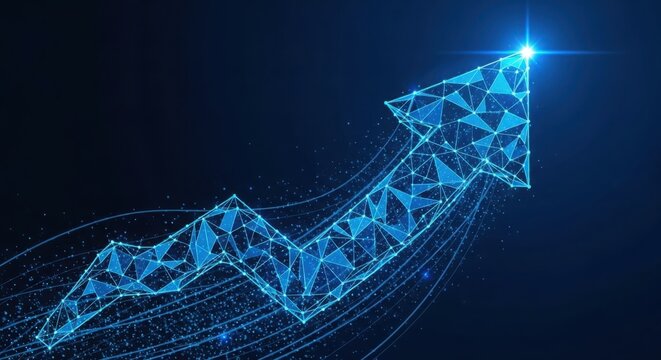 Blue upward growth line graph with light effect illustration