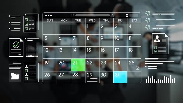 Modern Digital Calendar Displaying Weekly Schedule with Task Checkboxes and Color-Coded Events in Office Environment. Entropy.