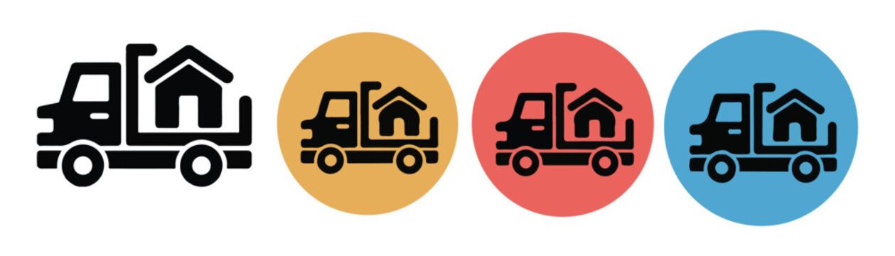 Moving house truck with home icon for relocation services and logistics.