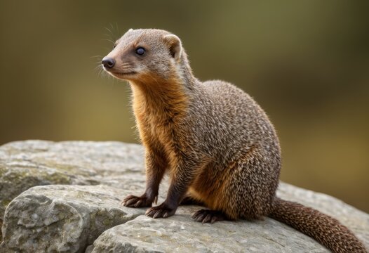 Close-up of a meerkat on a rock Close-up of a yellow mongoose on a rock