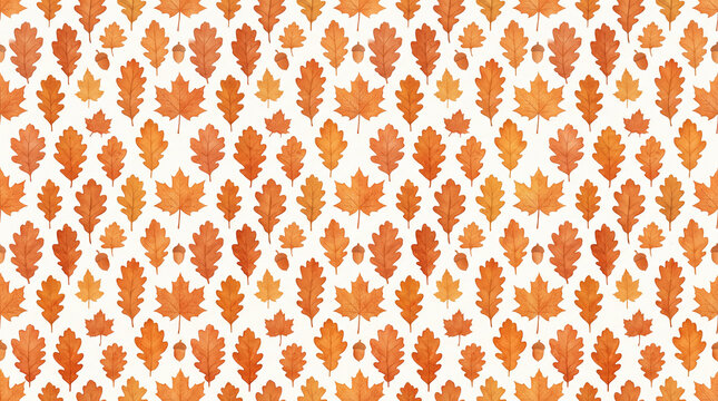 Autumn Leaves Seamless Pattern on White Background