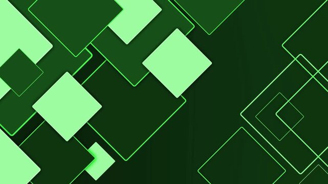 Abstract geometric background with overlapping squares on a dark gradient animation